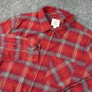 Cloudveil Mountainworks Mens Size XL Red Gray Plaid Flannel Button Down Shirt